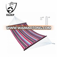 2 Person Red Stripe Quilted Fabric Bamboo Hammock with Spreader Bars and Detachable Pillow